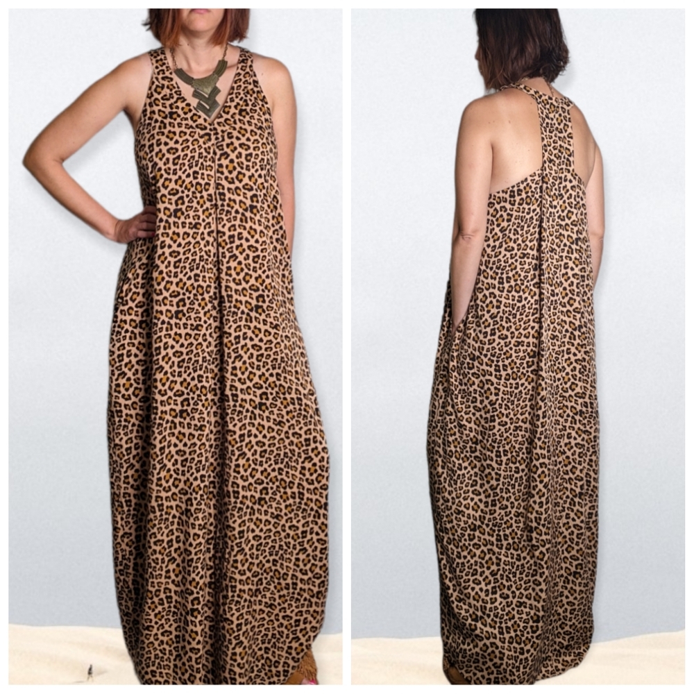 ENTRO • ANTHROPOLOGIE Leopard Print T-Back Maxi Dress ~ NWT